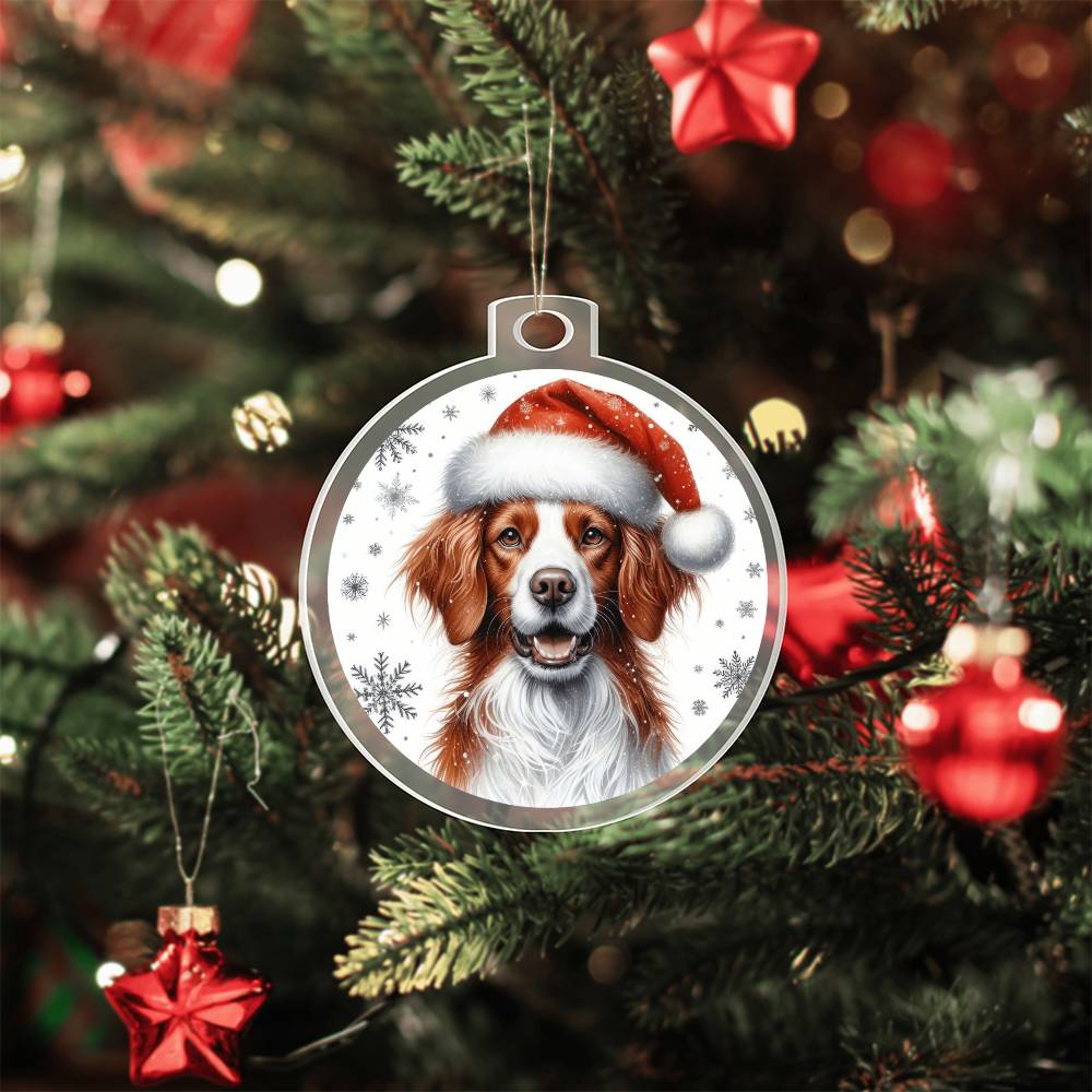 Christmas Dog - Brittany - Acrylic Ornament