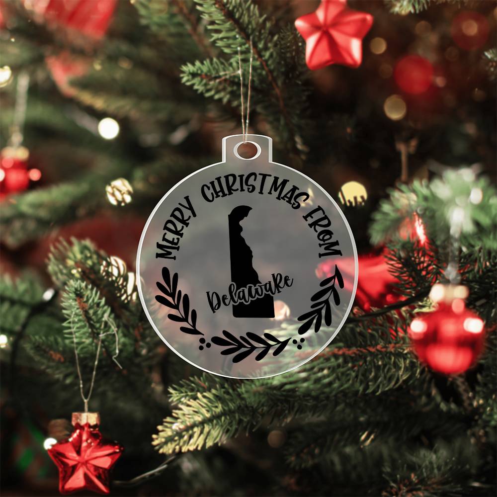 Merry Christmas From Delaware - Acrylic Ornament