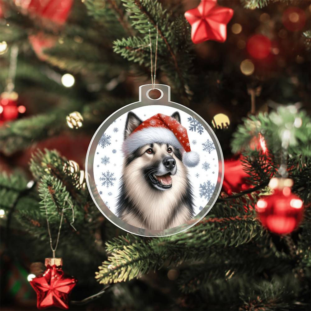 Christmas Dog - Norwegian Elkhound - Acrylic Ornament