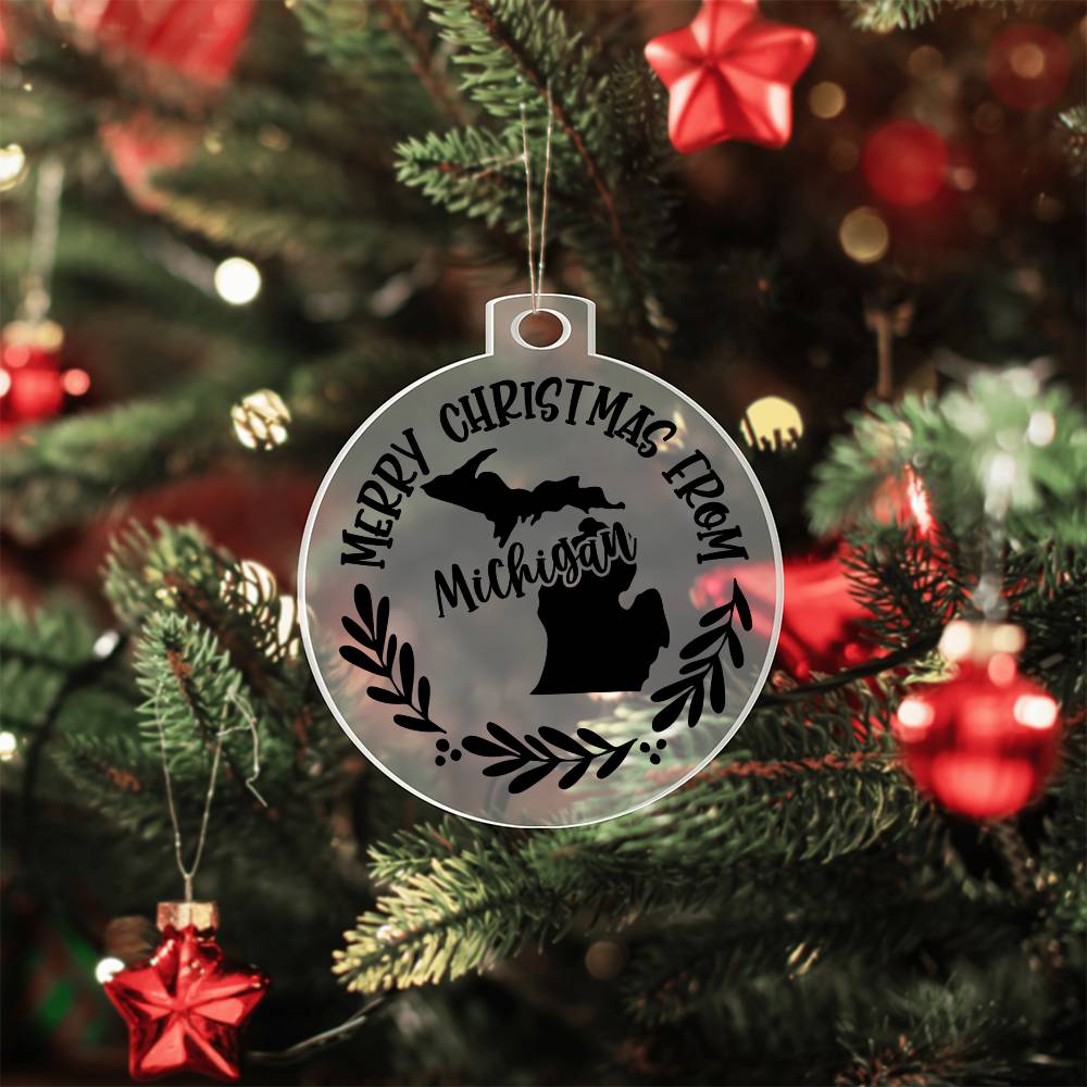 Merry Christmas From Michigan - Acrylic Ornament