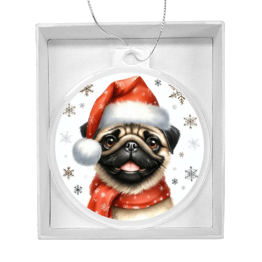 Christmas Dog - Pug - Acrylic Ornament
