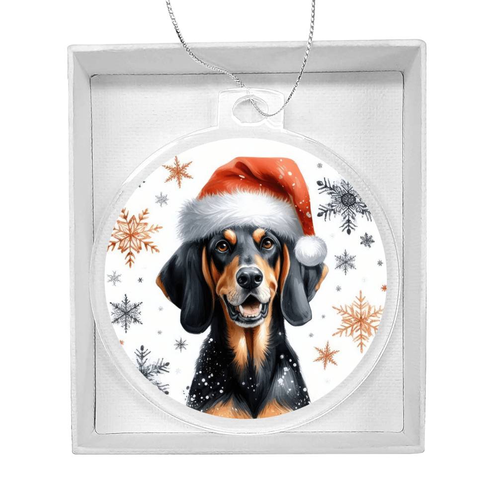 Christmas Dog - Black and Tan Coonhound - Acrylic Ornament