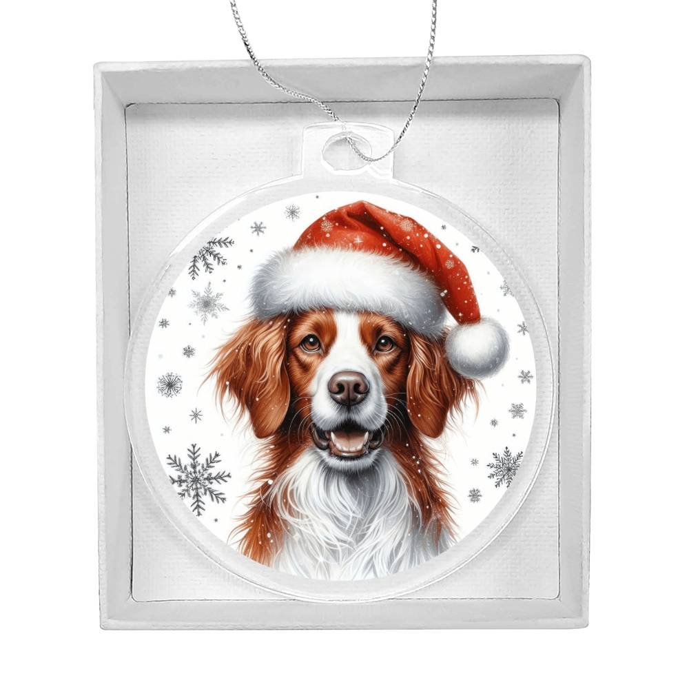 Christmas Dog - Brittany - Acrylic Ornament