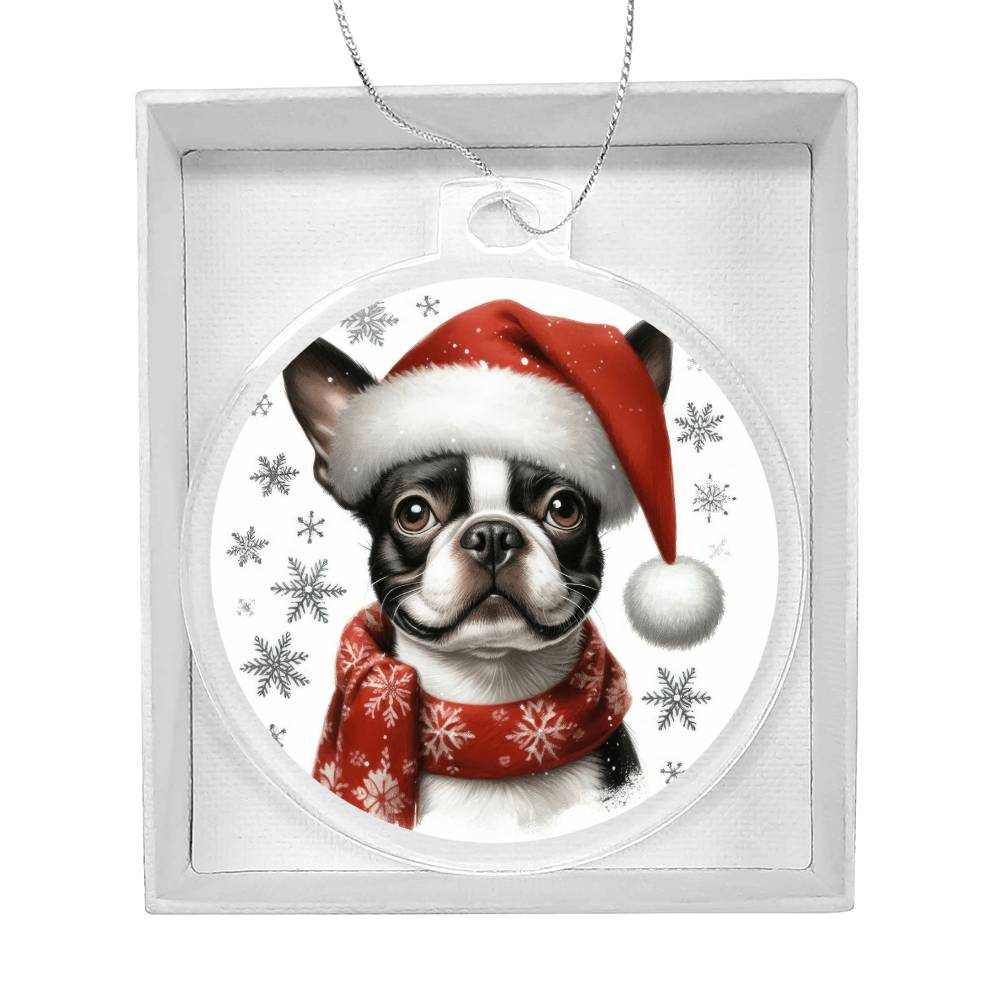 Christmas Dog - Boston Terrier - Acrylic Ornament