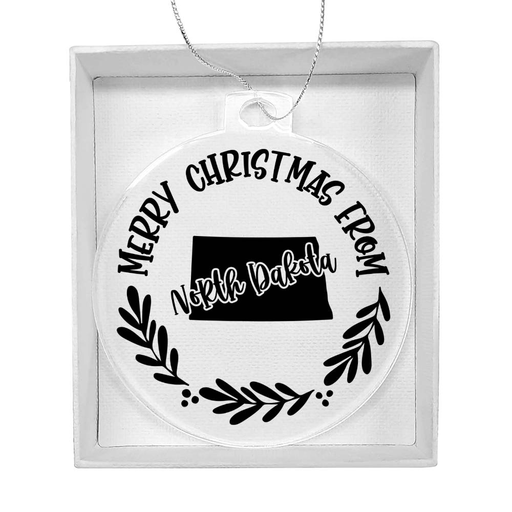 Merry Christmas From North Dakota - Acrylic Ornament