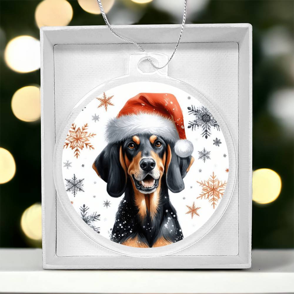 Christmas Dog - Black and Tan Coonhound - Acrylic Ornament