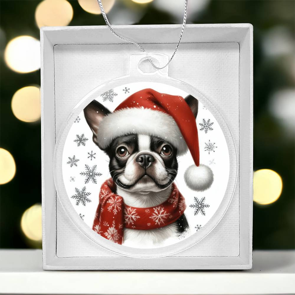 Christmas Dog - Boston Terrier - Acrylic Ornament