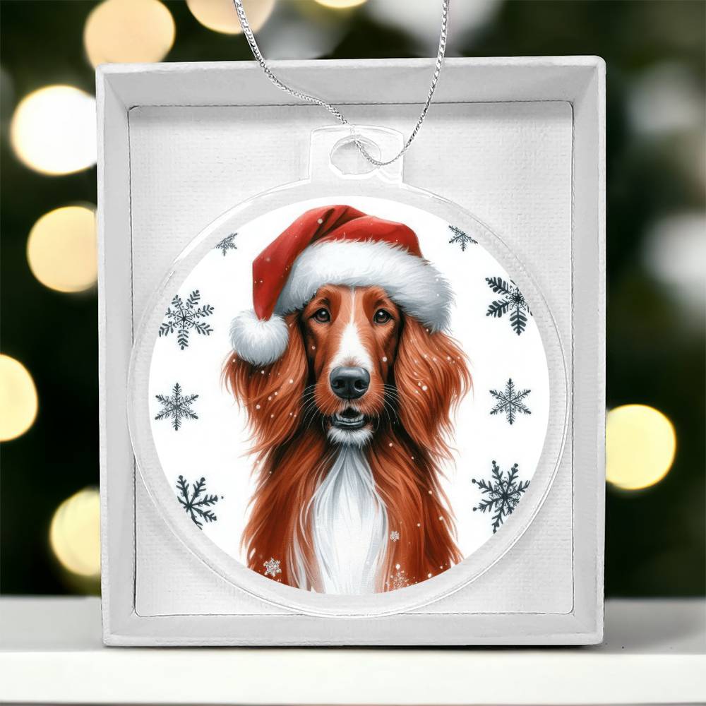 Christmas Dog - Irish Red and White Setter - Acrylic Ornament