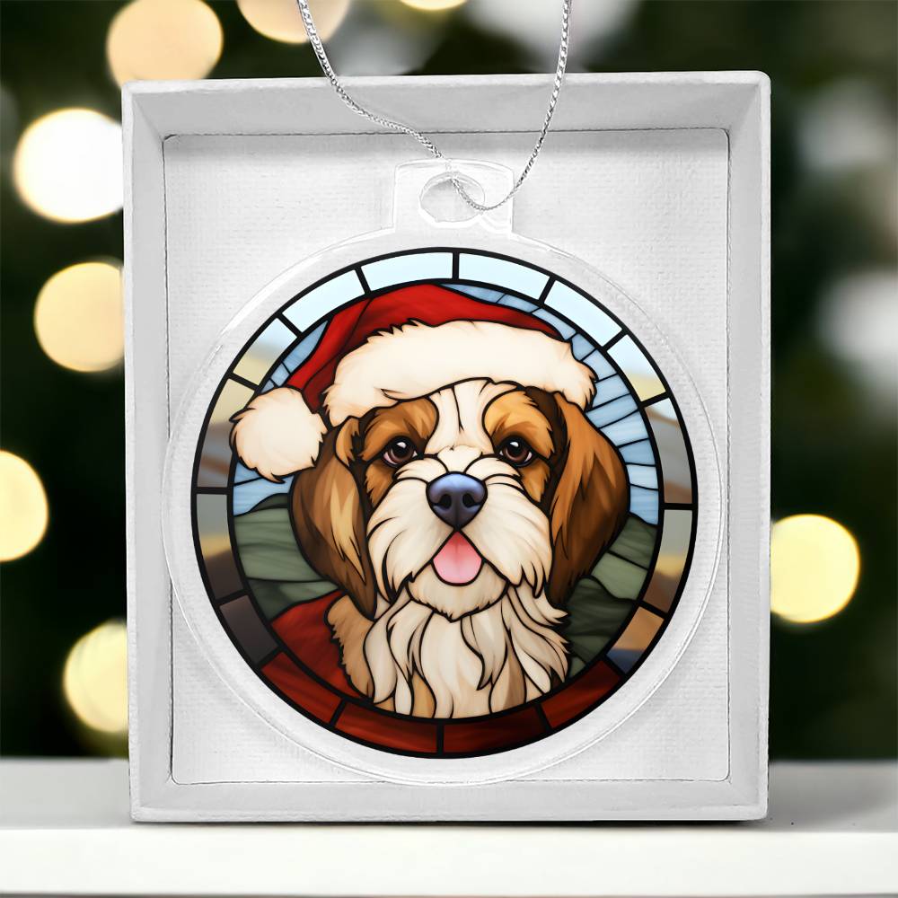 Dog Stained Glass Christmas Design 032 - Acrylic Ornament