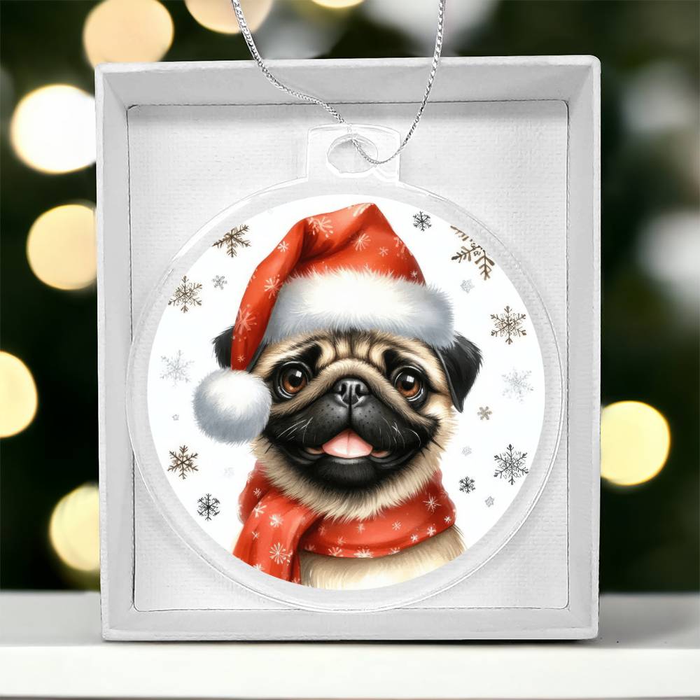 Christmas Dog - Pug - Acrylic Ornament
