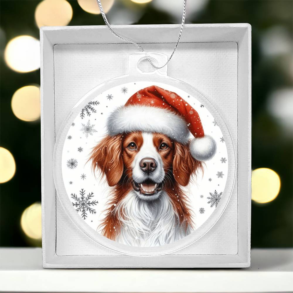 Christmas Dog - Brittany - Acrylic Ornament