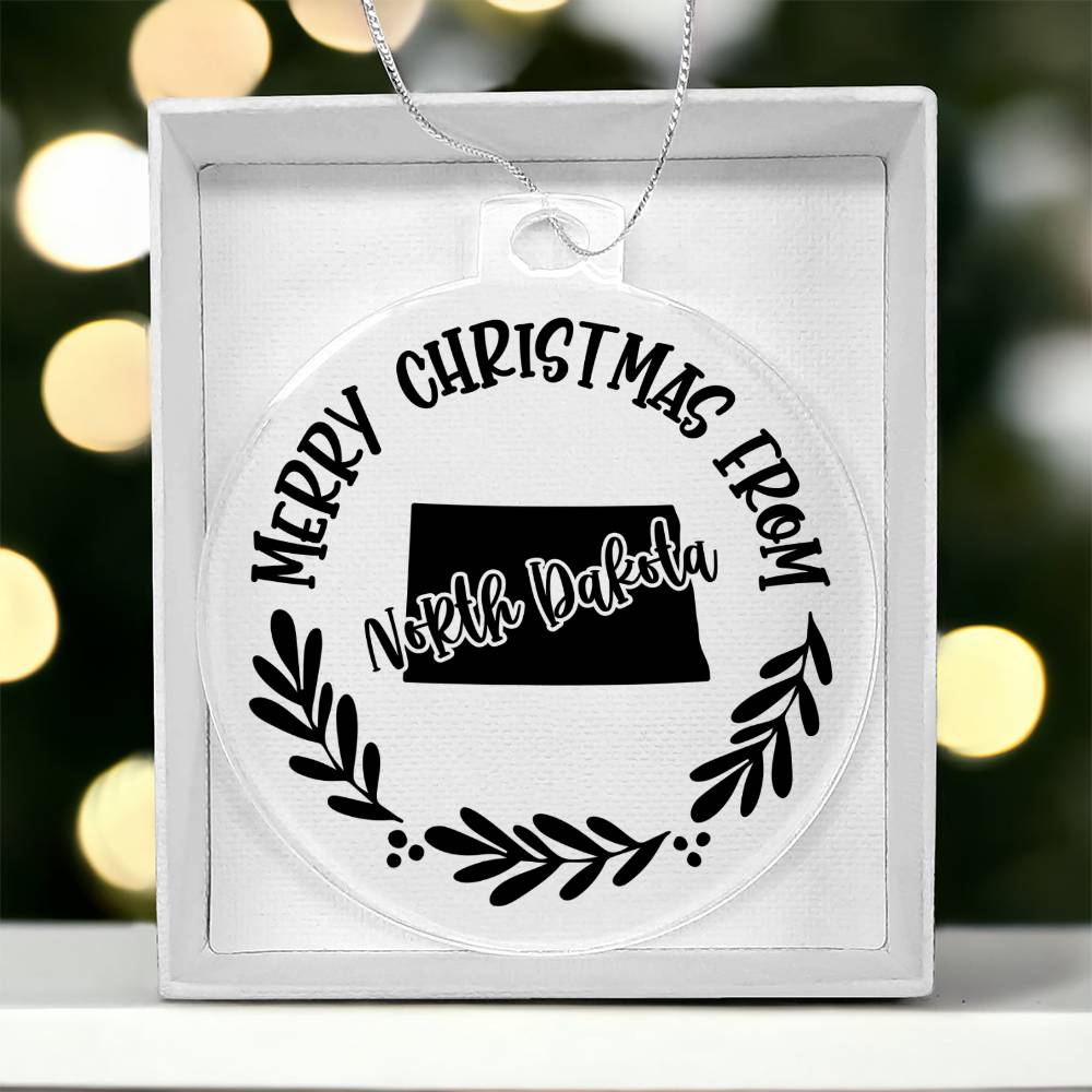 Merry Christmas From North Dakota - Acrylic Ornament