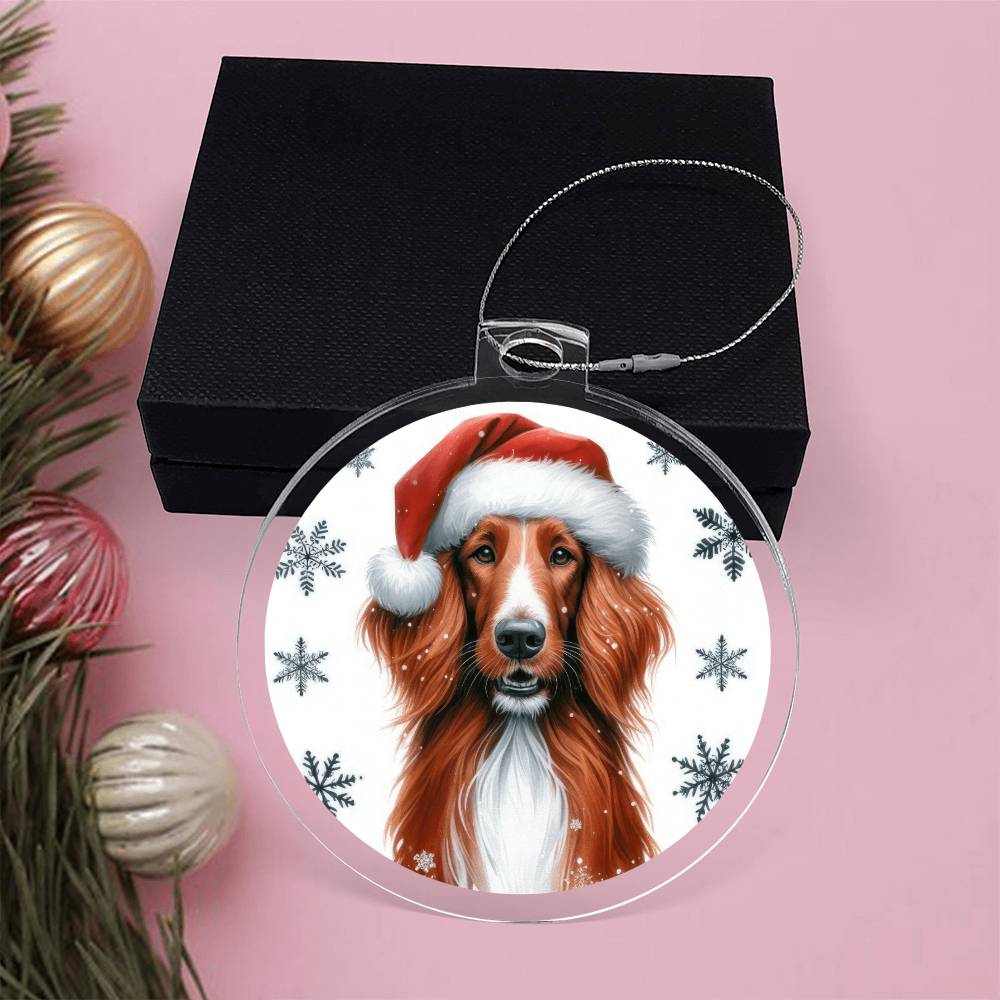 Christmas Dog - Irish Red and White Setter - Acrylic Ornament