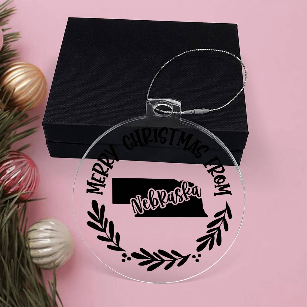 Merry Christmas From Nebraska - Acrylic Ornament