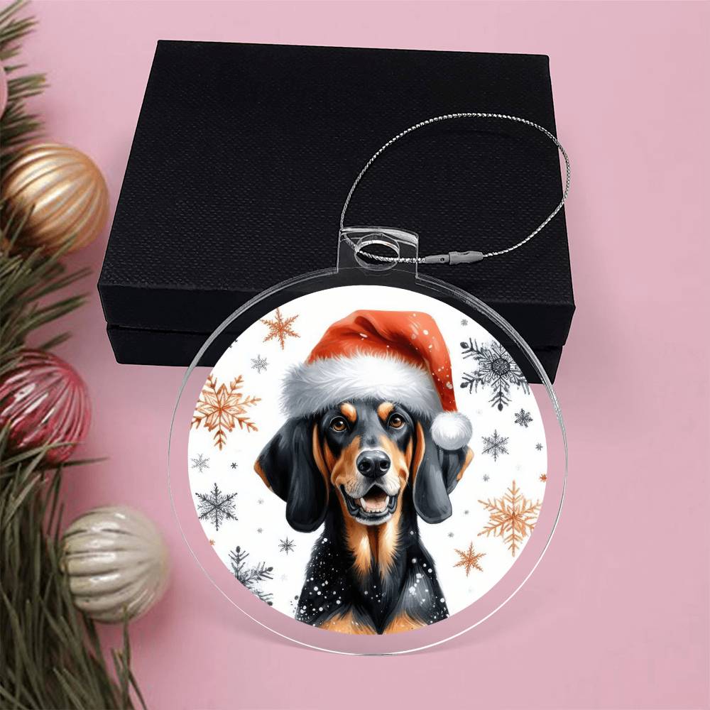 Christmas Dog - Black and Tan Coonhound - Acrylic Ornament