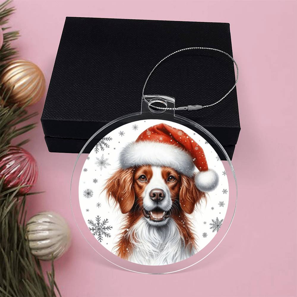 Christmas Dog - Brittany - Acrylic Ornament