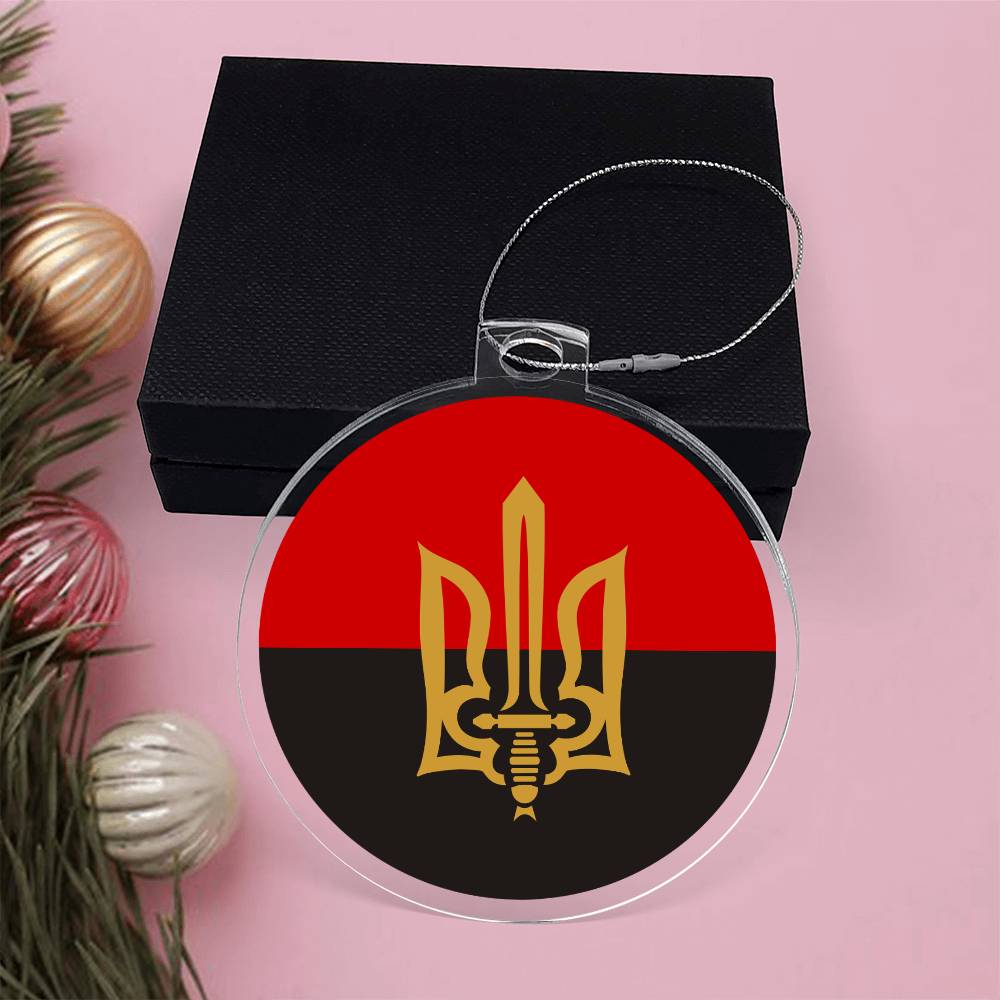 Stylized Tryzub And Red-Black Flag - Acrylic Ornament