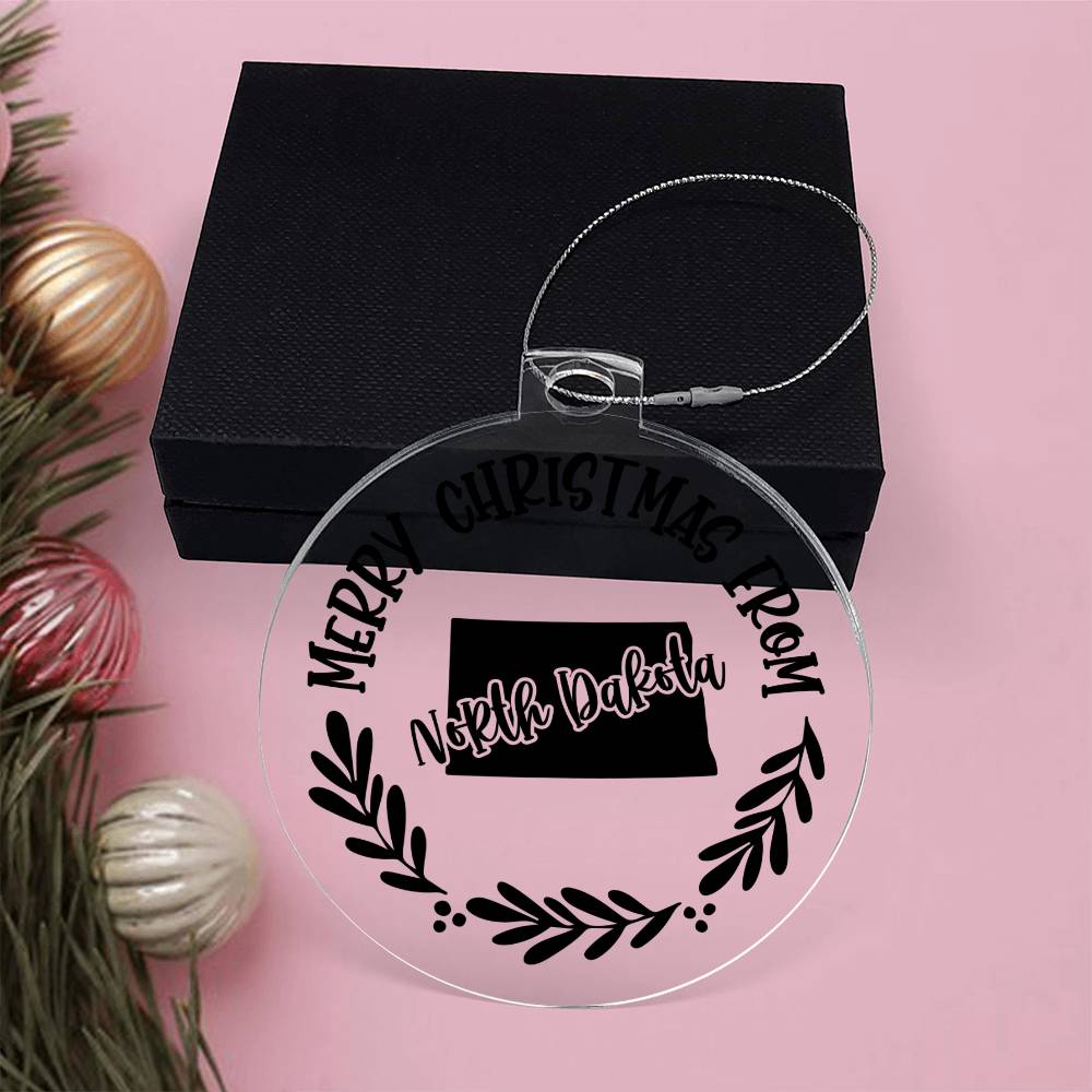 Merry Christmas From North Dakota - Acrylic Ornament