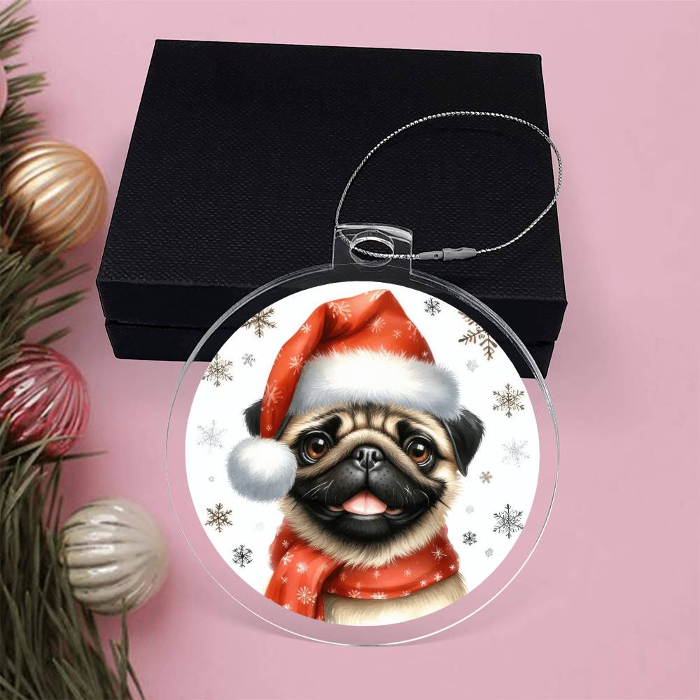 Christmas Dog - Pug - Acrylic Ornament