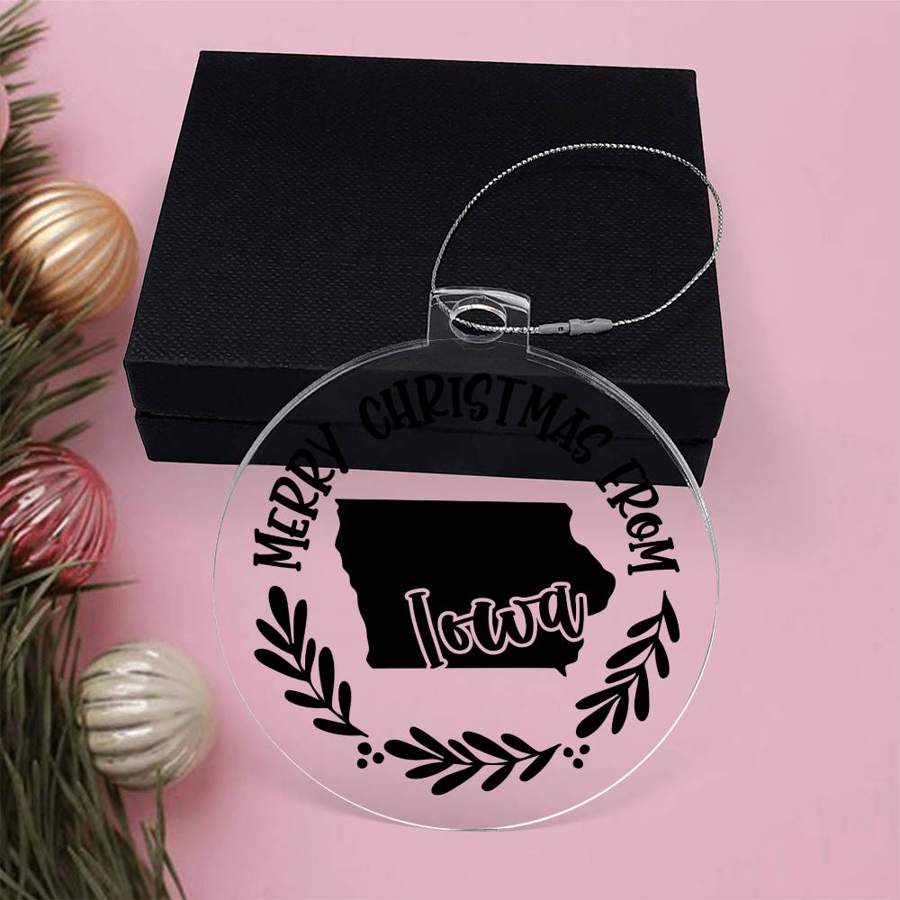 Merry Christmas From Iowa - Acrylic Ornament