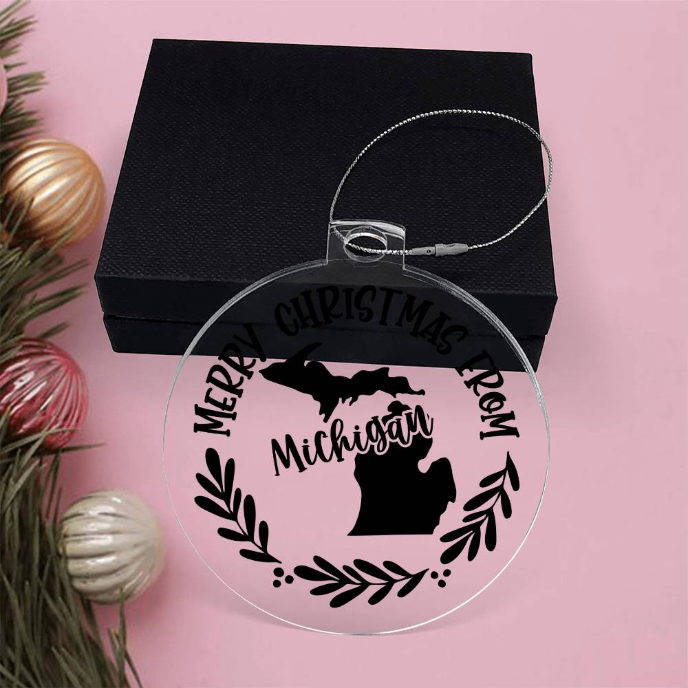 Merry Christmas From Michigan - Acrylic Ornament