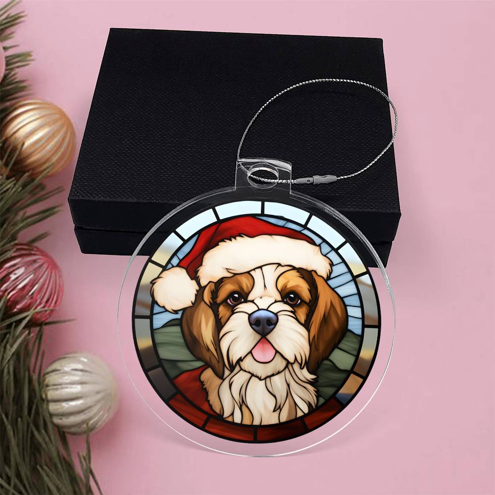 Dog Stained Glass Christmas Design 032 - Acrylic Ornament