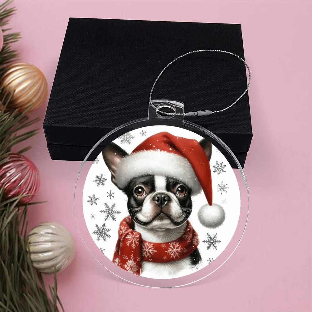 Christmas Dog - Boston Terrier - Acrylic Ornament