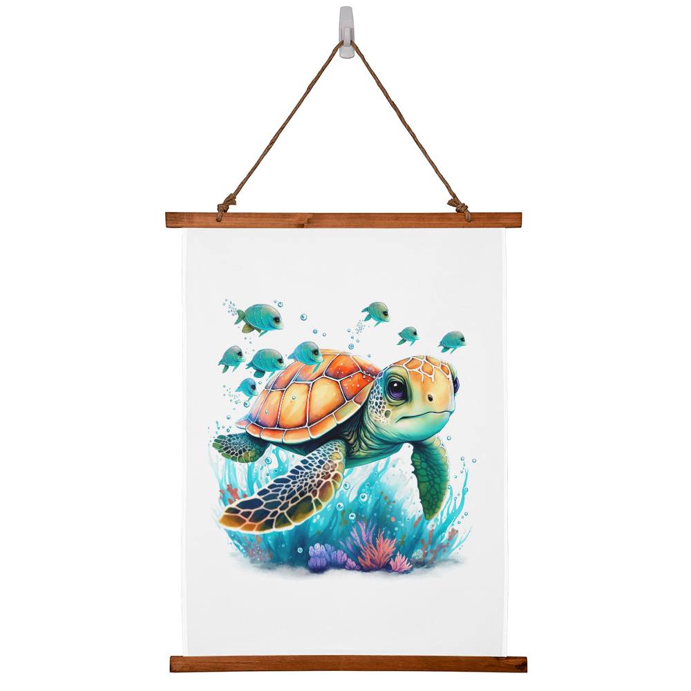 Cute Sea Turtle 001 - 26" x 36" Wood Framed Wall Tapestry