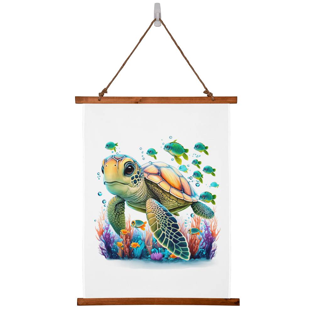 Cute Sea Turtle 003 - 26" x 36" Wood Framed Wall Tapestry
