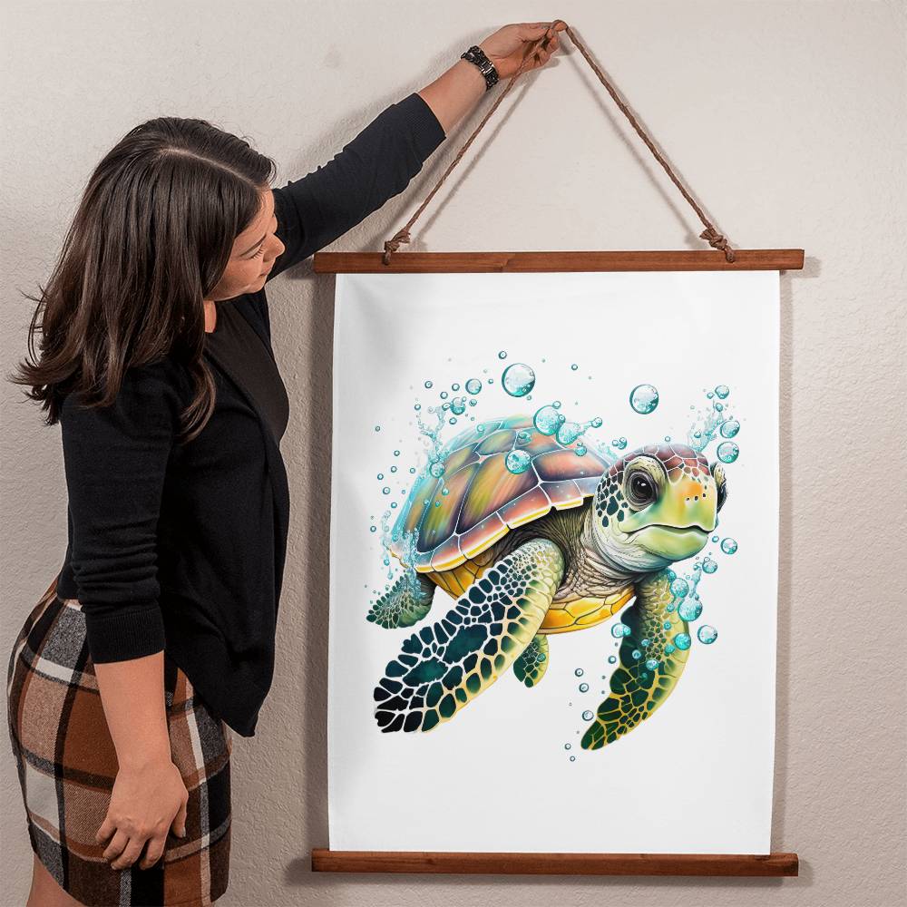 Cute Sea Turtle 004 - 26" x 36" Wood Framed Wall Tapestry