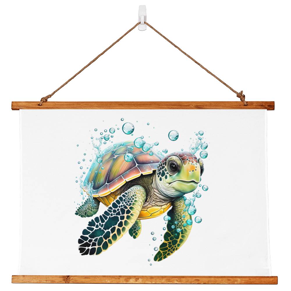 Cute Sea Turtle 004 - 36" x 26" Wood Framed Wall Tapestry