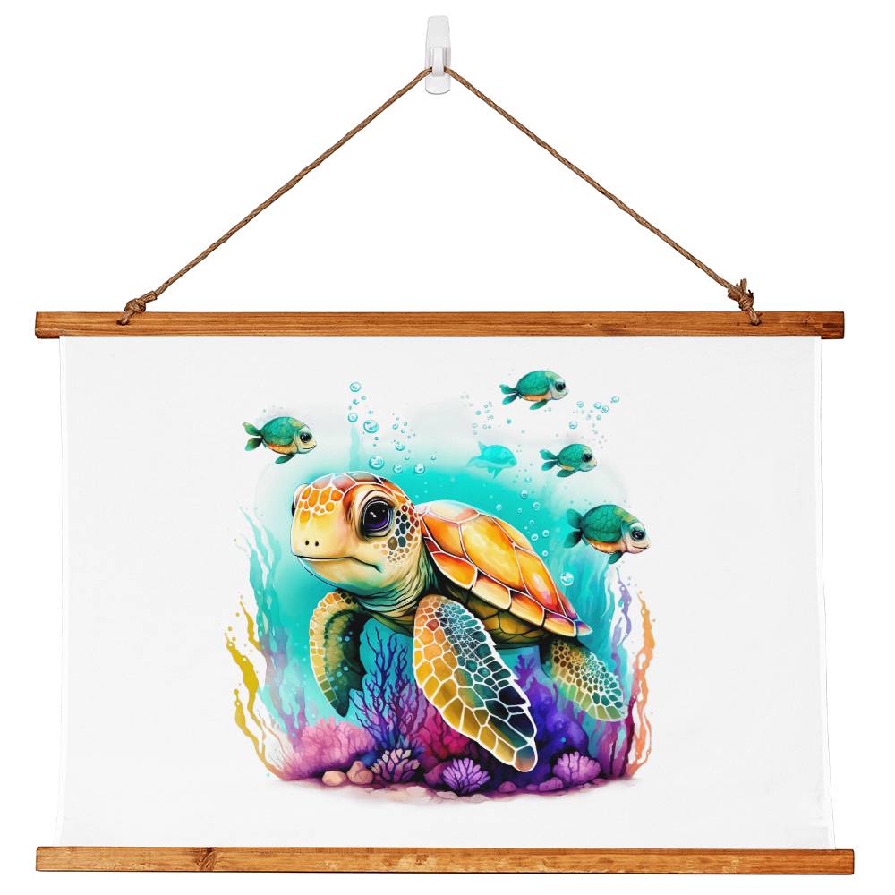 Cute Sea Turtle 002 - 36" x 26" Wood Framed Wall Tapestry