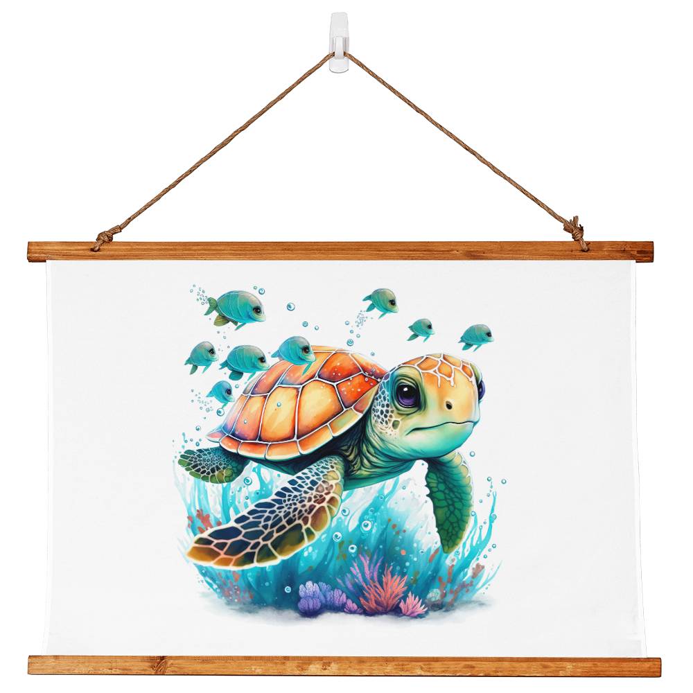 Cute Sea Turtle 001 - 36" x 26" Wood Framed Wall Tapestry