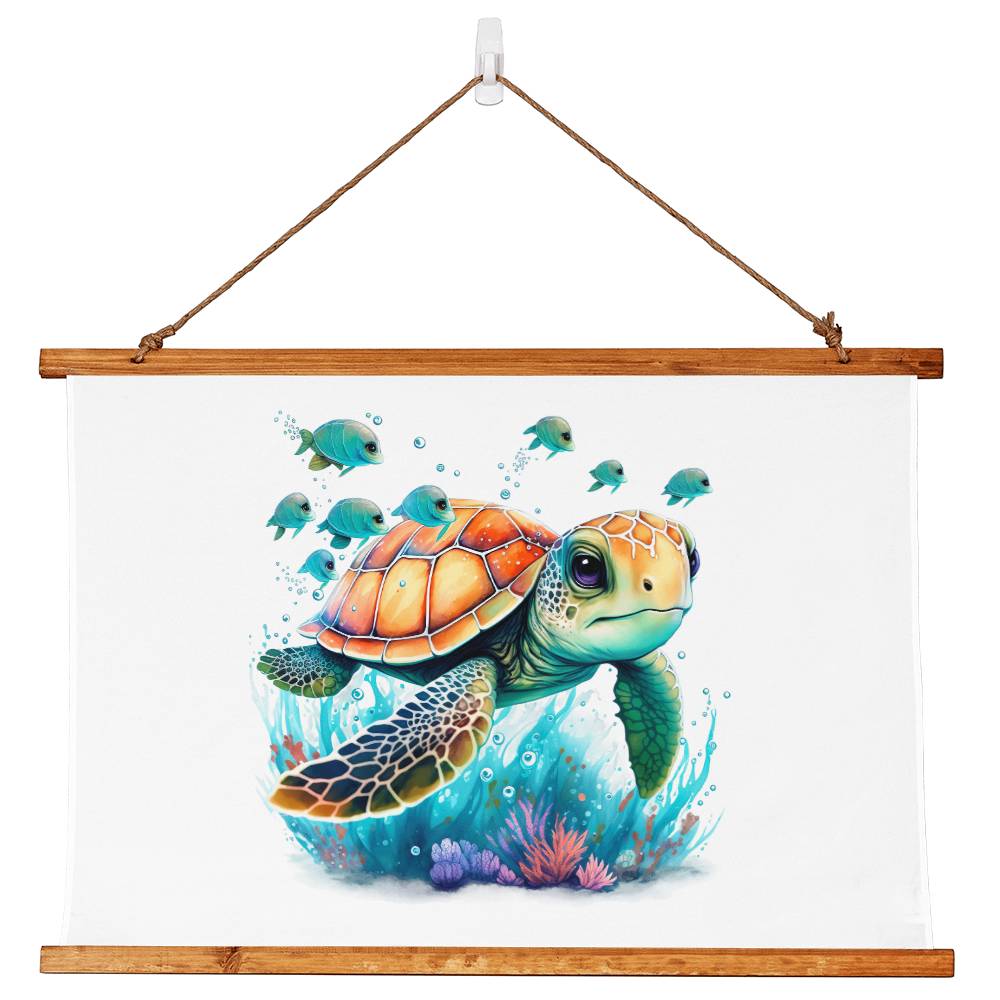 Cute Sea Turtle 001 - 36" x 26" Wood Framed Wall Tapestry