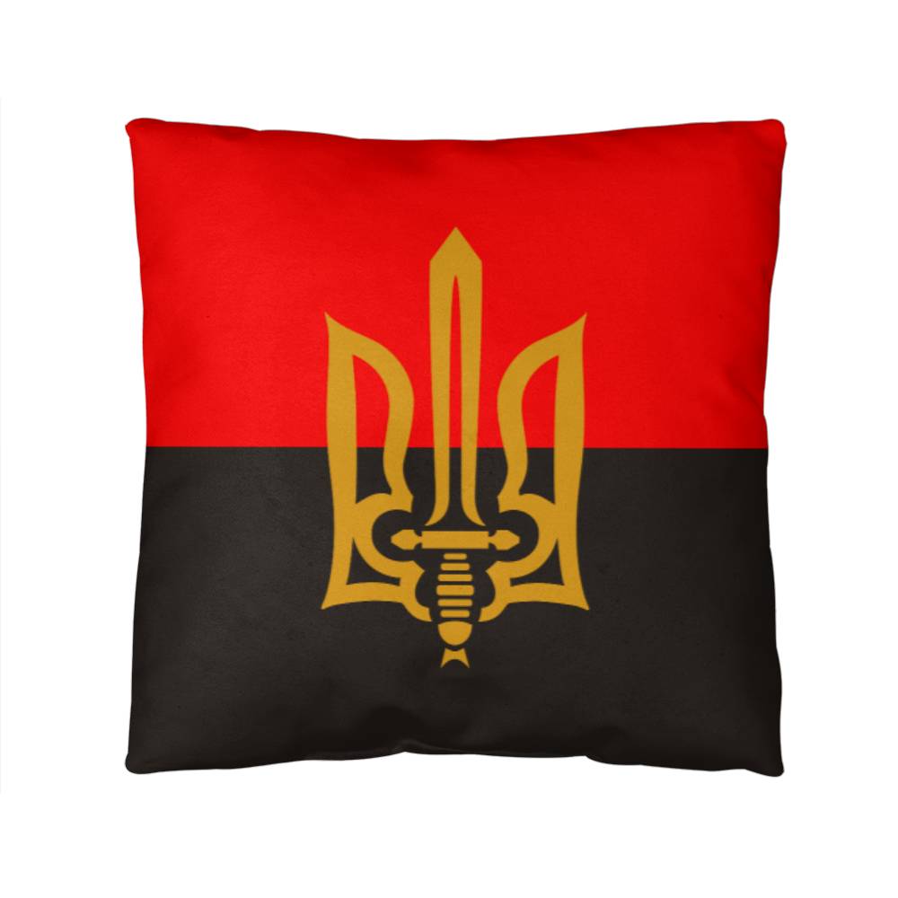 Stylized Tryzub And Red-Black Flag - Throw Pillow
