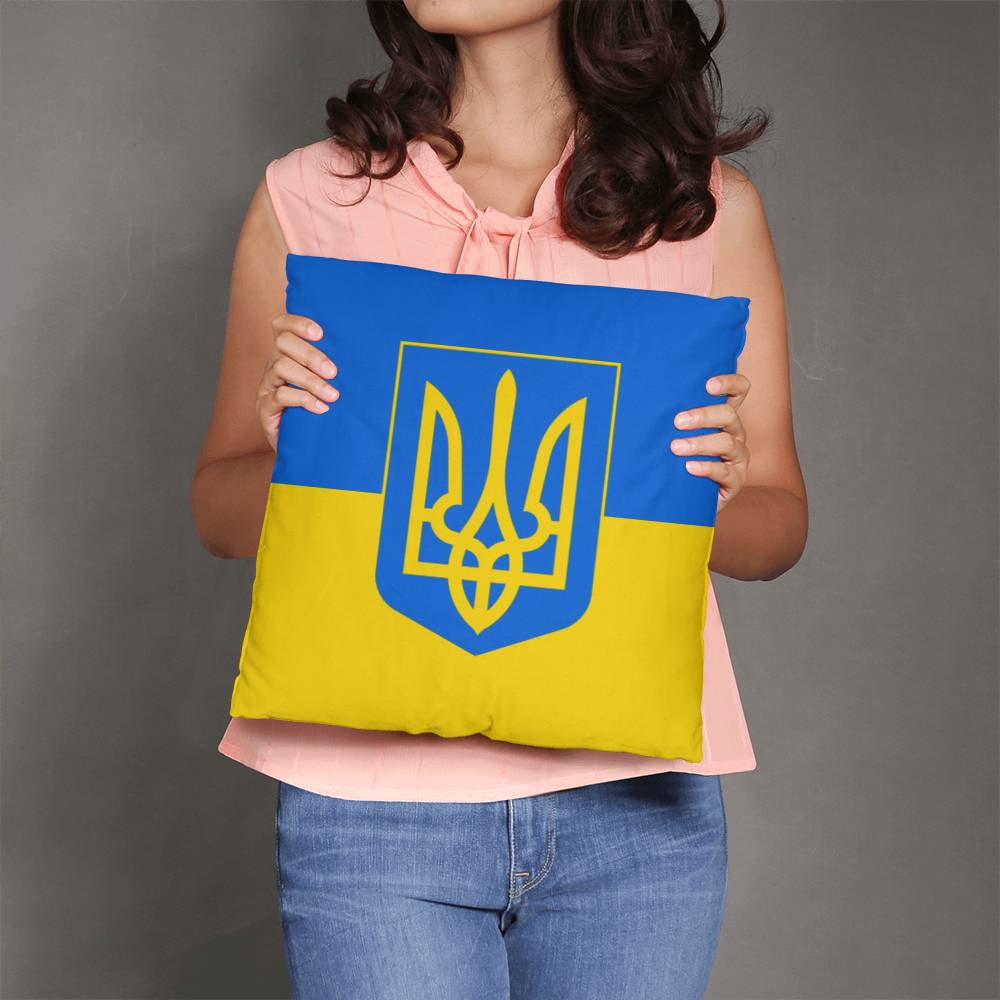 Tryzub And Flag Of Ukraine - Throw Pillow