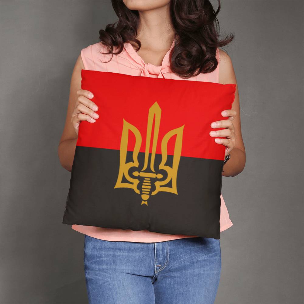 Stylized Tryzub And Red-Black Flag - Throw Pillow