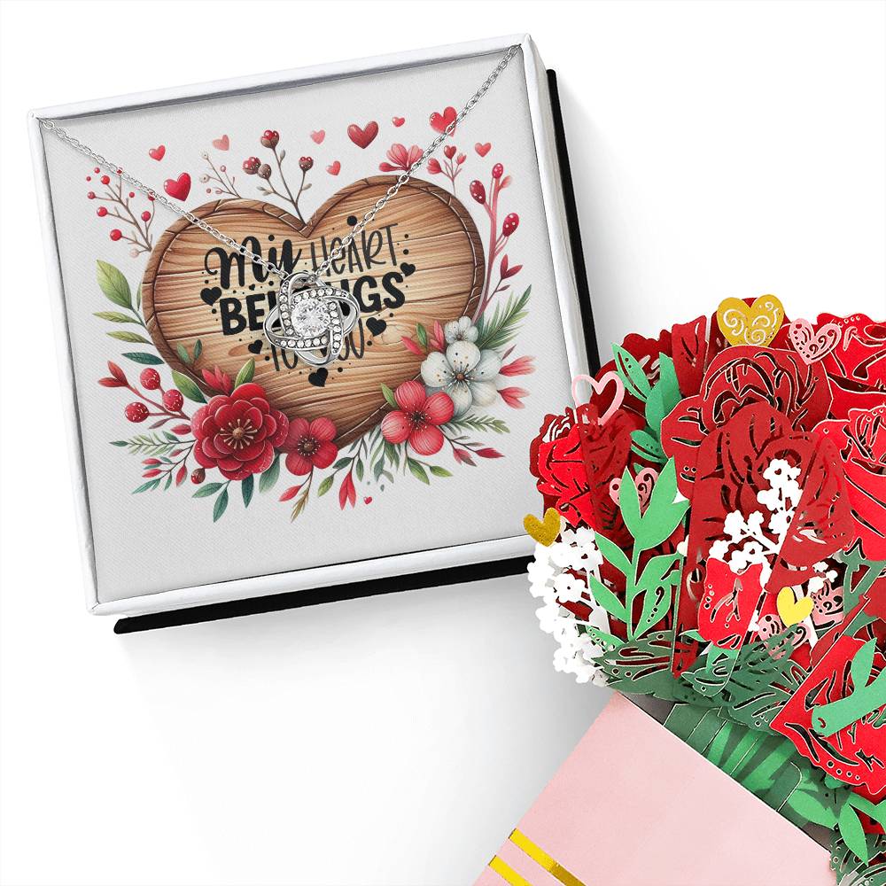 41. My Heart Belongs To You - Love Knot Necklace And Sweet Devotion Flower Bouquet Bundle