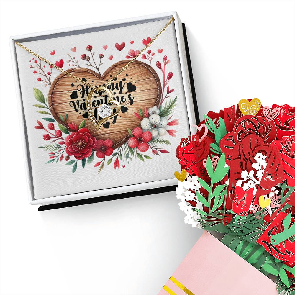 32. Happy Valentine's Day - Forever Love Necklace And Sweet Devotion Flower Bouquet Bundle
