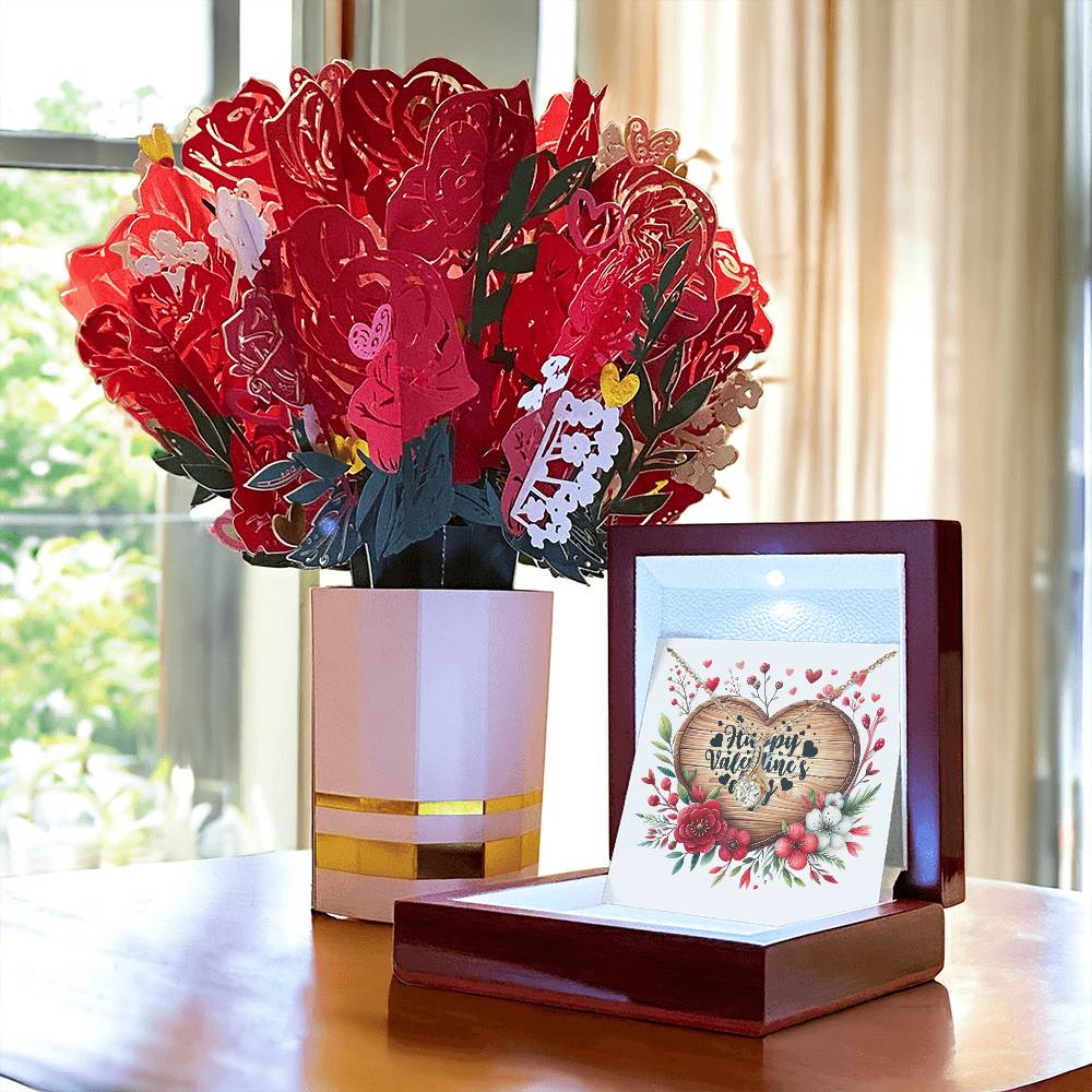 33. Happy Valentine's Day - Alluring Beauty Necklace And Sweet Devotion Flower Bouquet Bundle