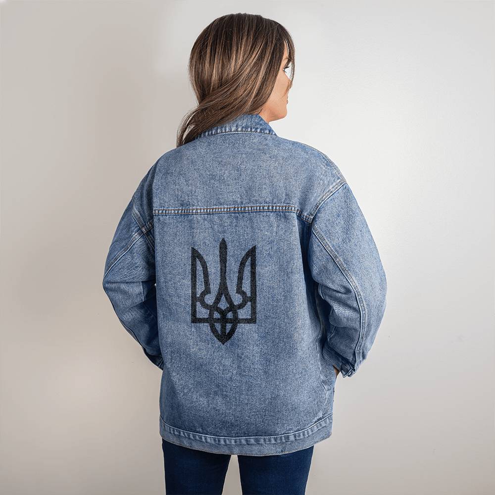 Tryzub (Black) - Oversized Women's DTG Denim Jacket