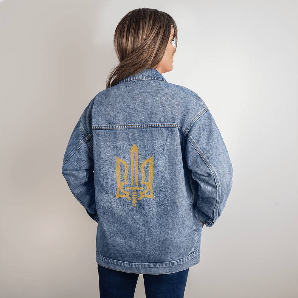 Stylized Tryzub - Oversized Women's DTG Denim Jacket
