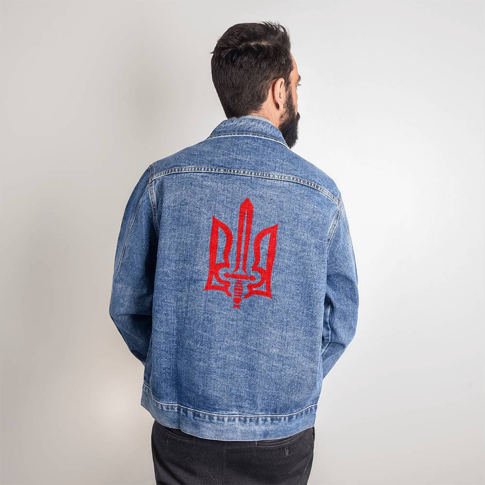 Stylized Tryzub (Red) - Men's DTG Denim Jacket