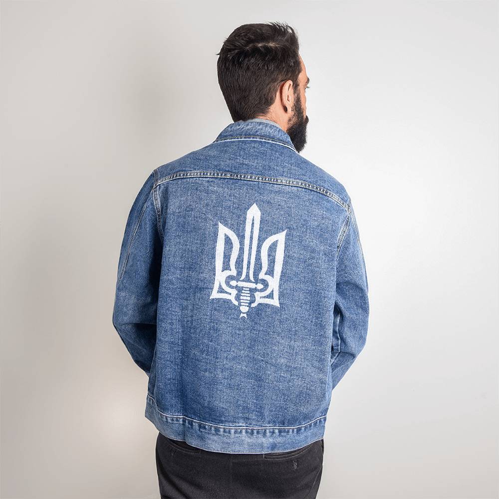 Stylized Tryzub (White) - Men's DTG Denim Jacket