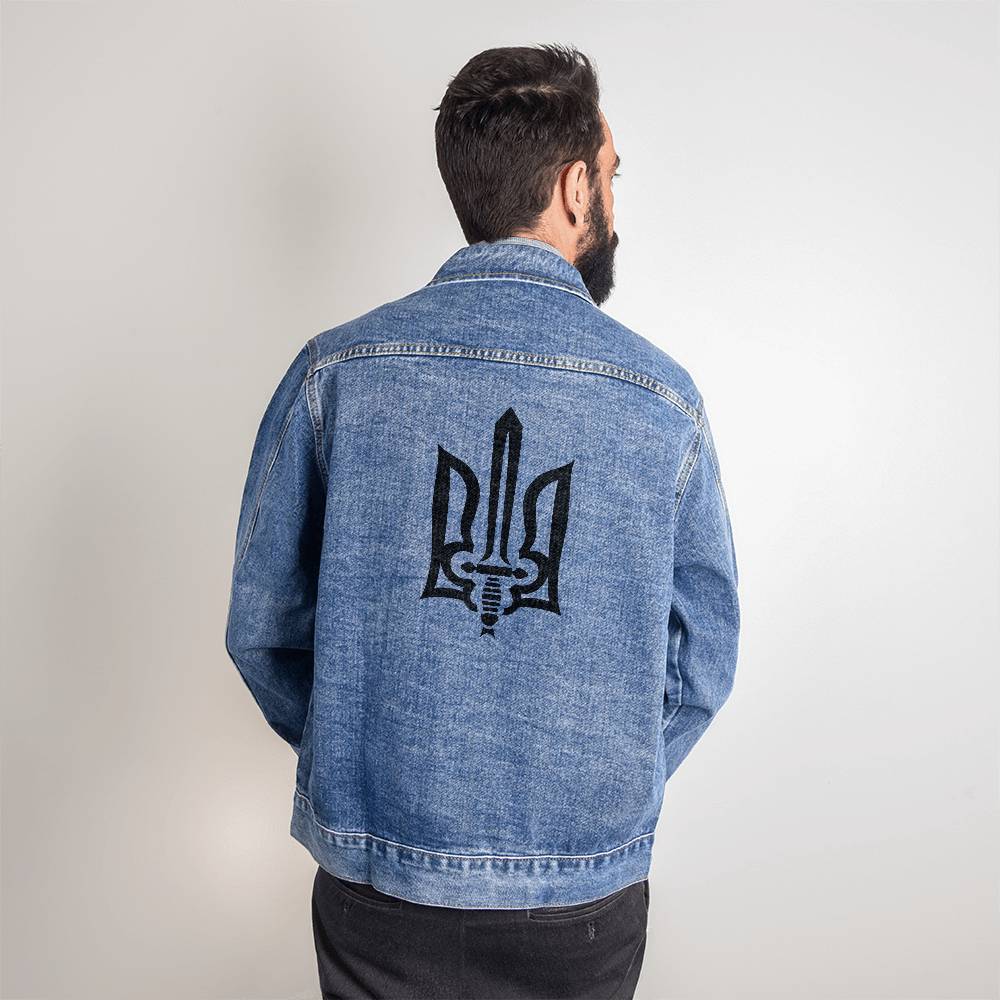 Stylized Tryzub (Black) - Men's DTG Denim Jacket