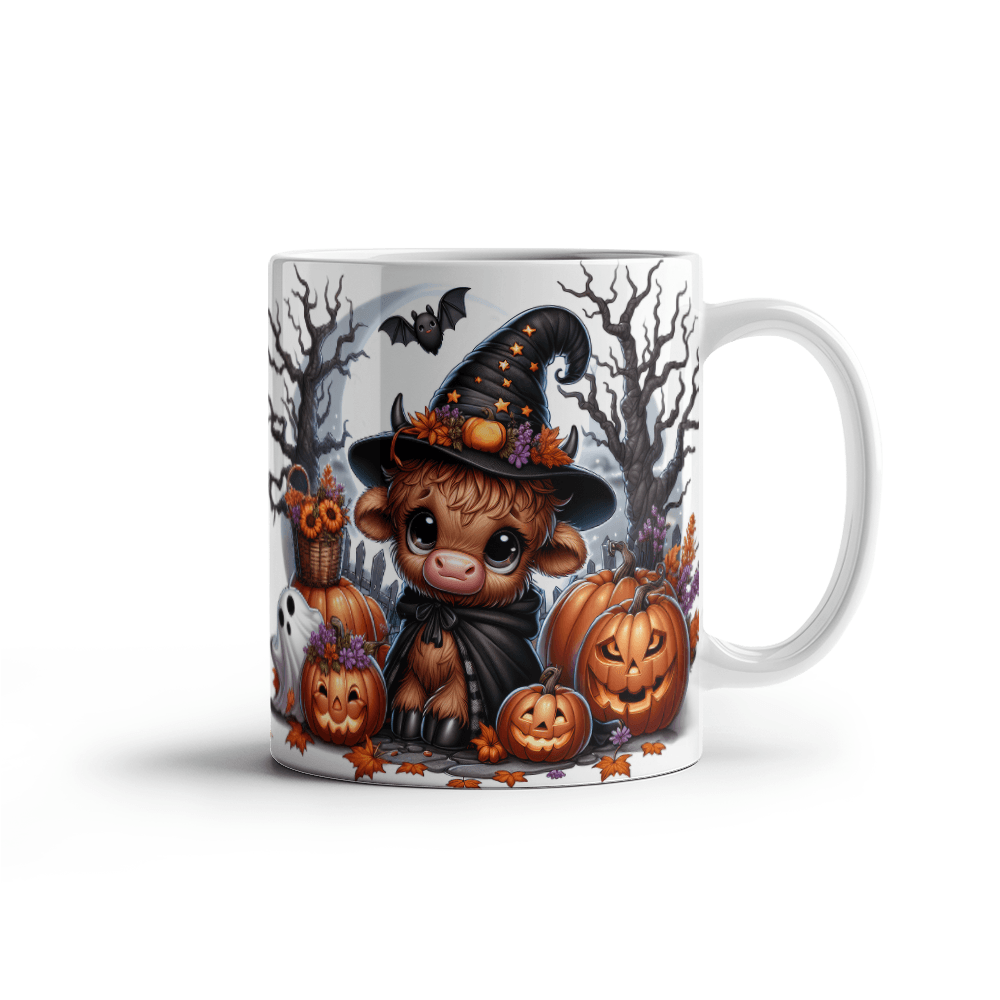 Halloween Highland Cow 16 - 11oz White Ceramic Mug