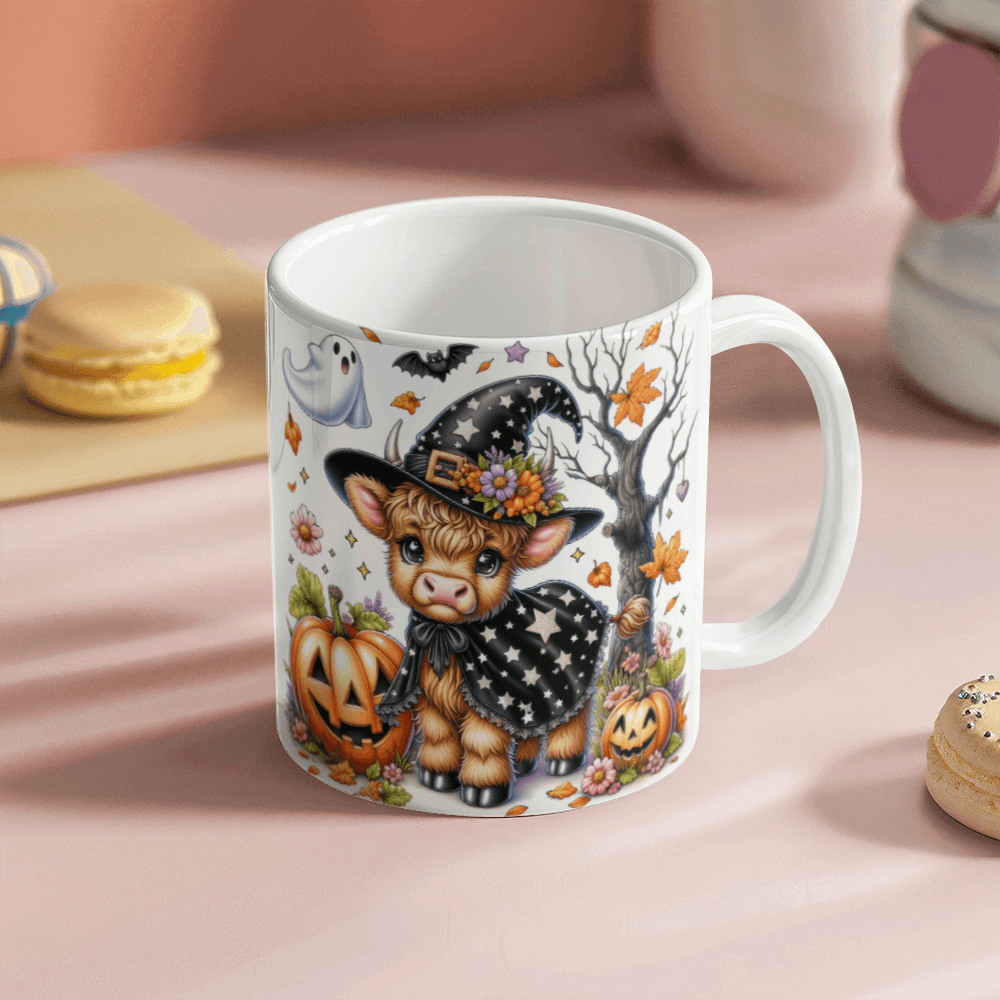 Halloween Highland Cow 15 - 11oz White Ceramic Mug