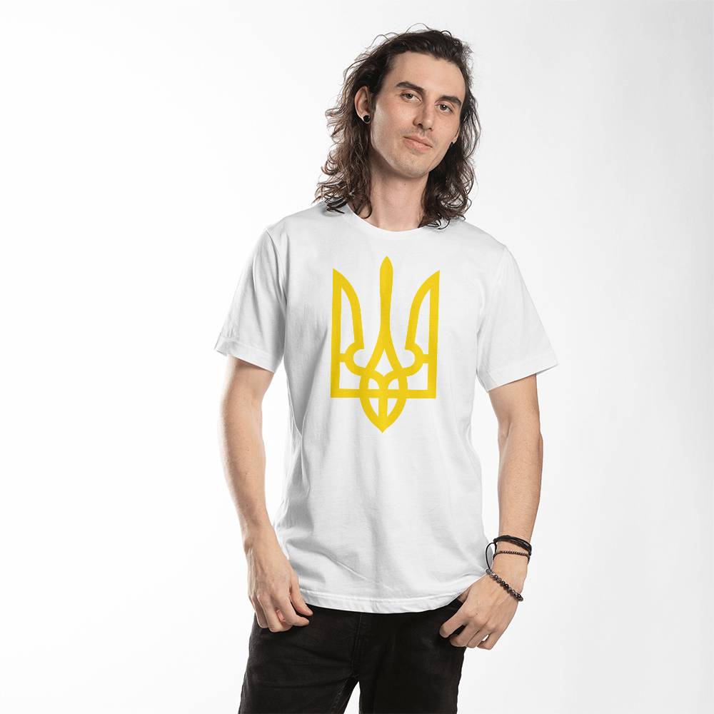 Tryzub (Yellow) - White Bella + Canvas 3001 Unisex T-Shirt