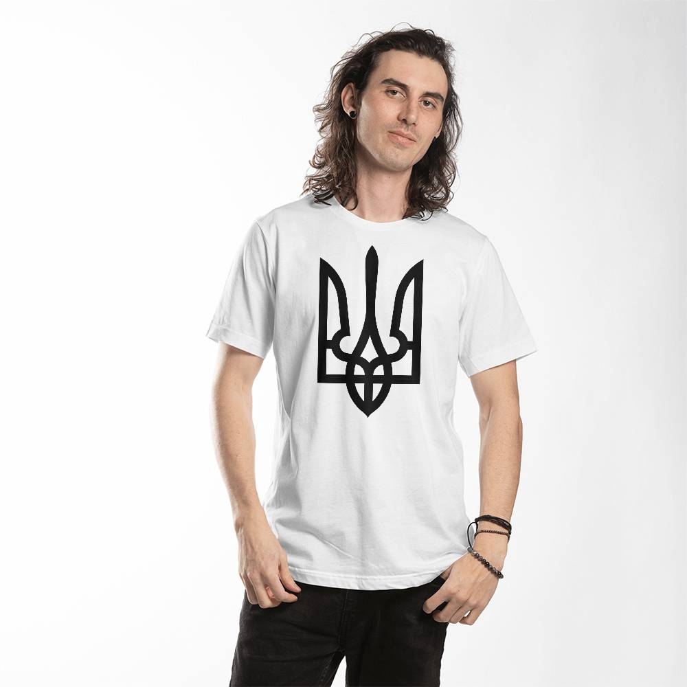Tryzub (Black) - White Bella + Canvas 3001 Unisex T-Shirt