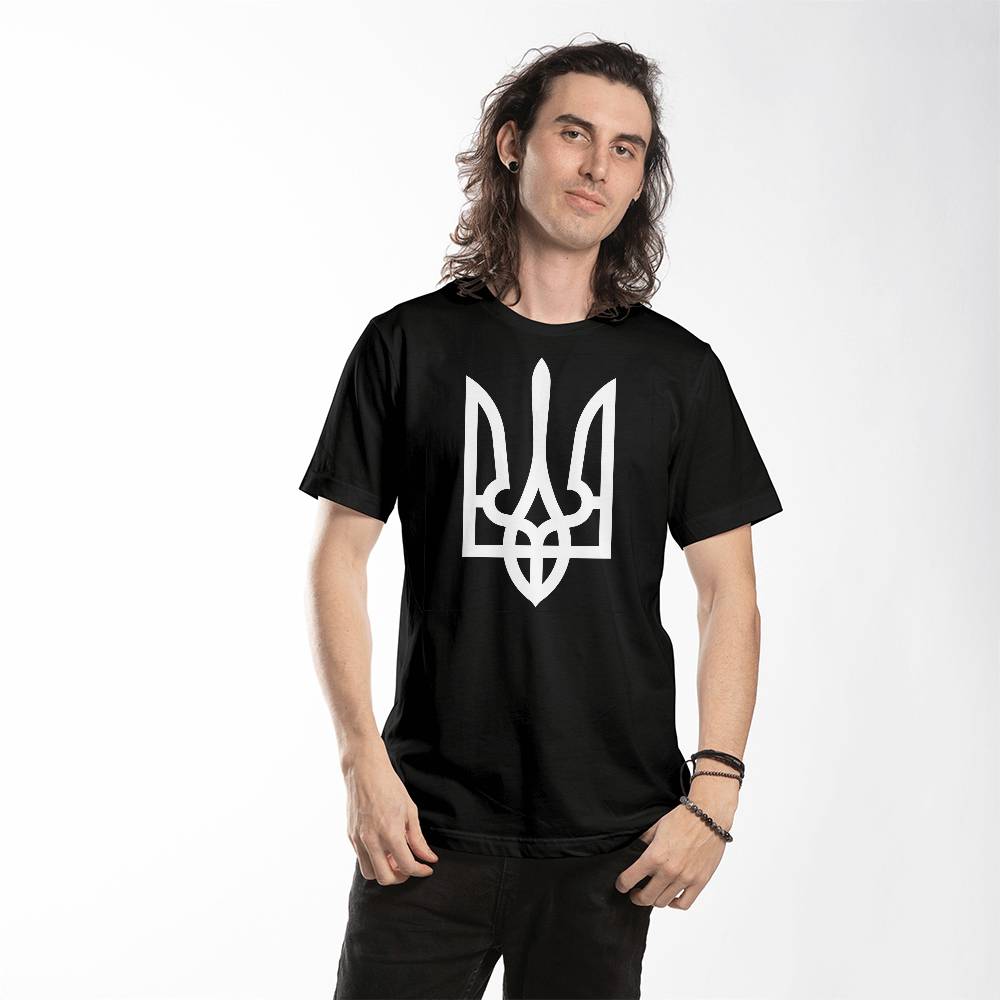 Tryzub (White) - Black Bella + Canvas 3001 Unisex T-Shirt